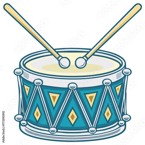Colorful cartoon snare drum with drumsticks vector illustration for music concepts