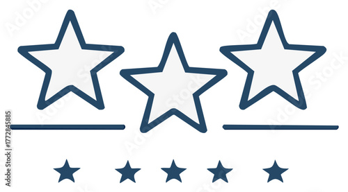 Rating icon with three large stars and five smaller stars