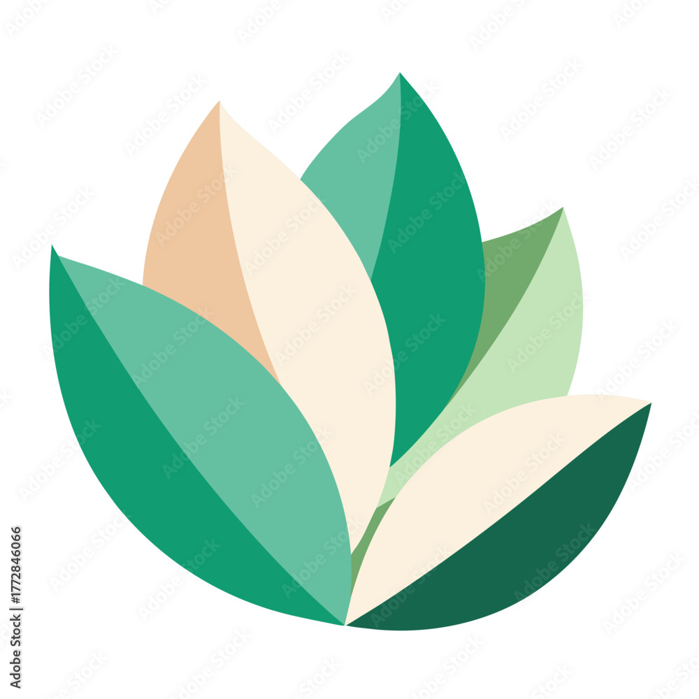 Naklejka premium Abstract geometric floral design with overlapping leaf shapes in soothing green and beige tones isolated on white background isolated on transparent background silhouette