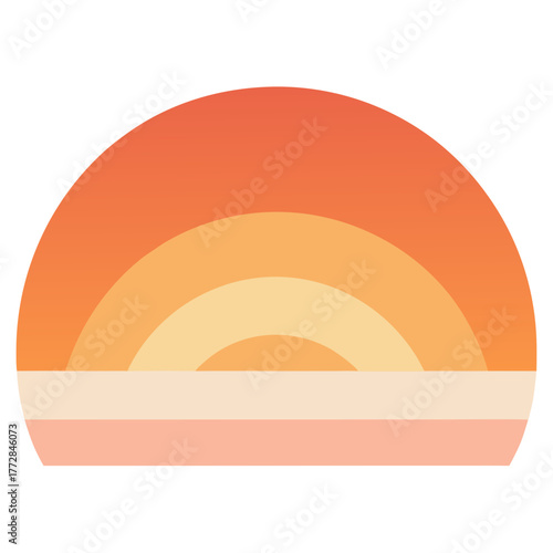 Abstract sunset horizon with warm gradient arcs and stripes isolated on white background isolated on transparent background silhouette