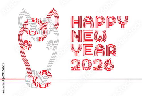 馬の水引きの年賀状,2026年・午年,あけましておめでとう,シンプルなデザイン