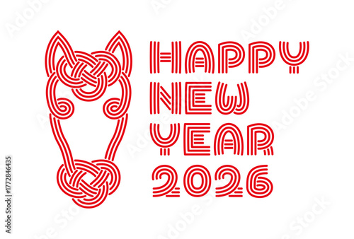 馬の水引きの年賀状,2026年・午年,あけましておめでとう,シンプルなデザイン