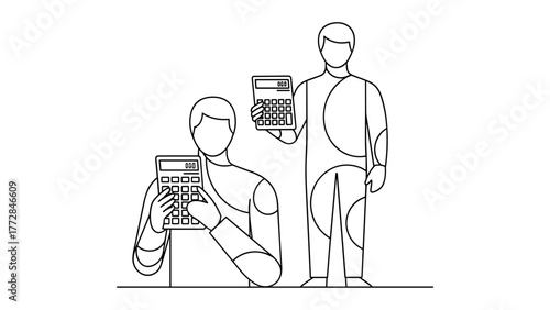 Two accountants with calculator, calculating finance