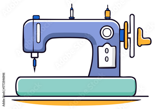 Illustration of a vintage style blue sewing machine, sewing concept, clothing making
