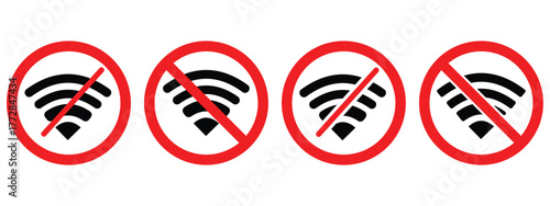 No Wi-Fi Signal and Internet Error Icons – Vector Set of Wireless Disconnection and Access Denied Symbols