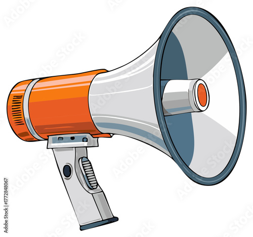 Orange and White Megaphone Bullhorn with Handle Illustration