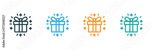 Add cheer with these colorful gift box icons! Perfect for celebrations, marketing, or design. Bring joy and festive spirit to any project, celebration ready.