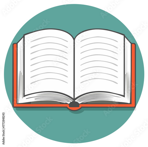 Simple flat vector icon of an open red book for education, learning, and literature concepts
