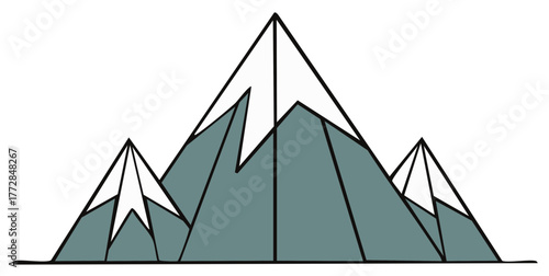 Geometric mountain range graphic with peaks and snow caps in a simple illustrated style
