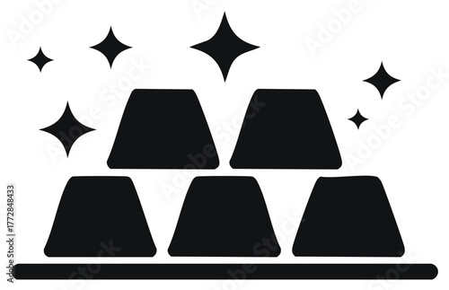 Gleaming stack of five gold bars financial success icon precious metal wealth symbol