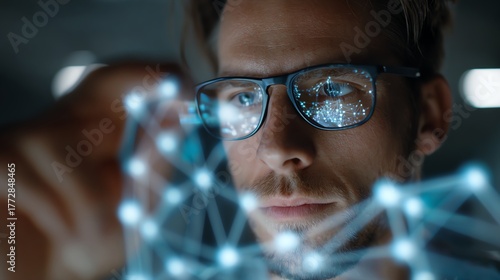 Business strategist exploring AI-powered graph modules in office