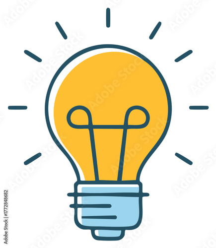 Illustration of a glowing lightbulb with rays representing an idea or creative thinking