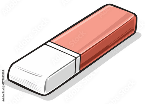 Pink and white dual-color eraser with black outline, shown from a slight angle.