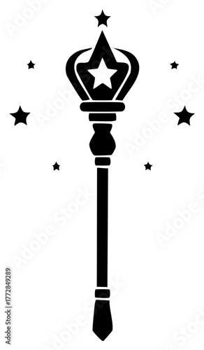 Magic Staff with Stars Silhouette Icon for Fantasy and Fairy Tale Themes