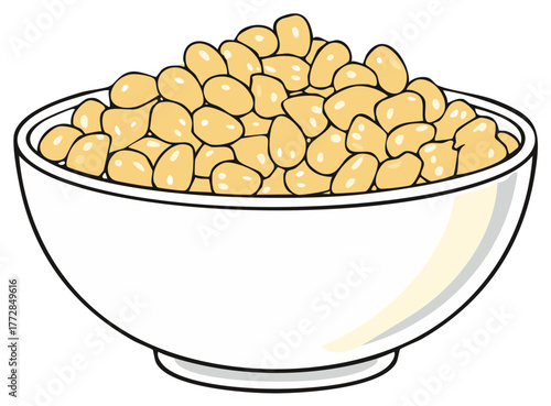 White Bowl Filled with Creamy White Beans Vegetable Protein Vegan Food Illustration
