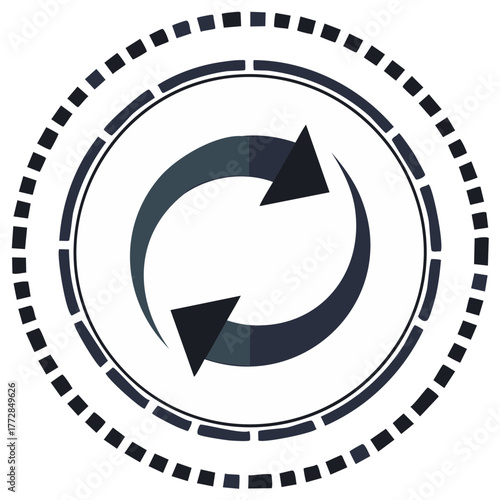 Circular Arrows with Dotted Frame Symbolizing Rotation Synchronization or Reloading