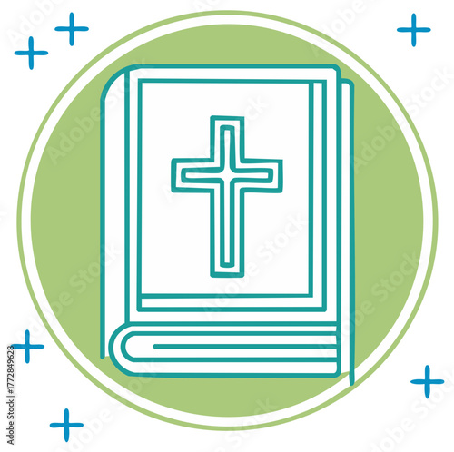 Holy Bible book with a Christian cross symbol, a simple religious icon illustration.