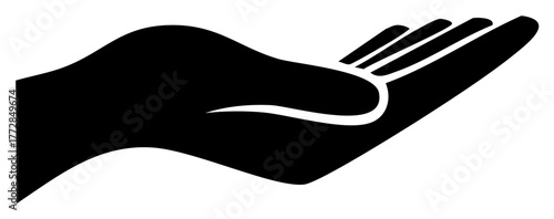 Open Hand Silhouette Symbol of Offering, Support, or Charity, Vector Illustration Flat Design Giving Hand Icon