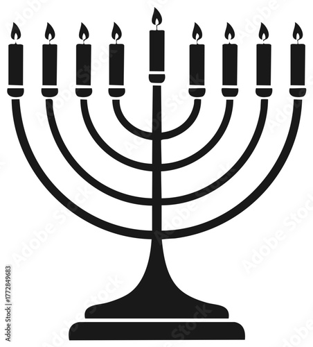 Menorah candelabrum with nine lit candles Hanukkah symbol icon for Jewish festival celebration