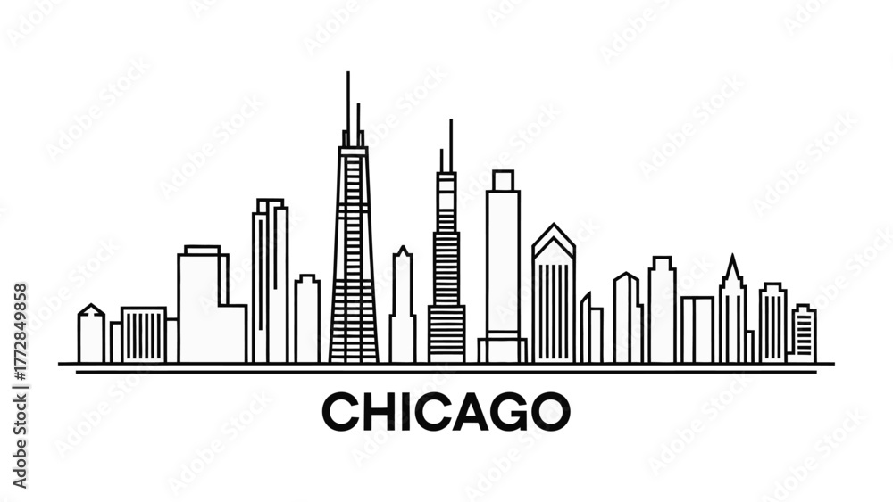 Fototapeta premium Chicago Skyline: A clean, graphic representation of the iconic Chicago skyline, capturing the essence of the city's architectural prowess with its towering structures.