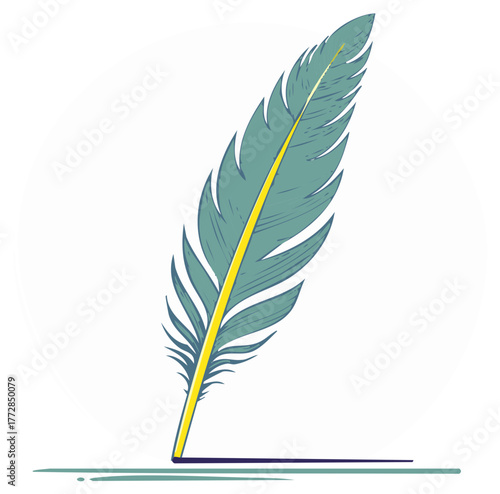 Quill Pen Illustration with Colorful Fletching and Shadow