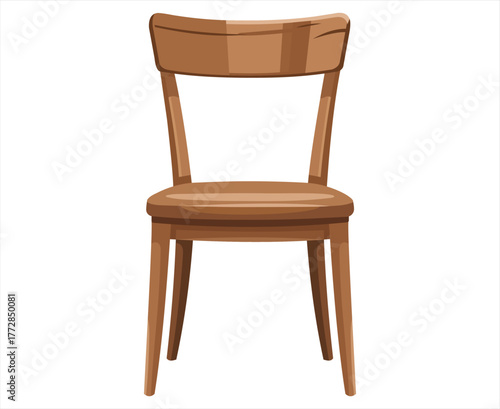 Simple wooden chair with a curved backrest isolated on a white background