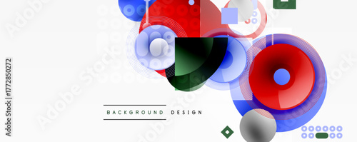 Abstract geometric shapes, vibrant colors, dynamic composition. Modern design elements create visually interesting background.