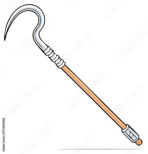 Shepherd's Hook with Wooden Shaft Tool for Livestock Management Sheep Herding Cartoon Style