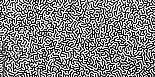 Abstract truing organic wallpaper Turing reaction diffusion monochrome seamless pattern with chaotic motion. Generative algorithm psychedelic background. Reaction-diffusion or truing pattern formation