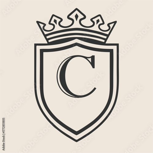 Abstract Alphabet A-Z Crown Shield Emblem in Minimal Line Art Vector Style for Luxury Branding, Royal Crest Design, Classic Heritage, and Zenith Elegant Identity Concept