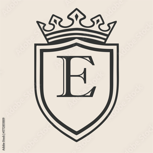 Abstract Alphabet A-Z Crown Shield Emblem in Minimal Line Art Vector Style for Luxury Branding, Royal Crest Design, Classic Heritage, and Zenith Elegant Identity Concept