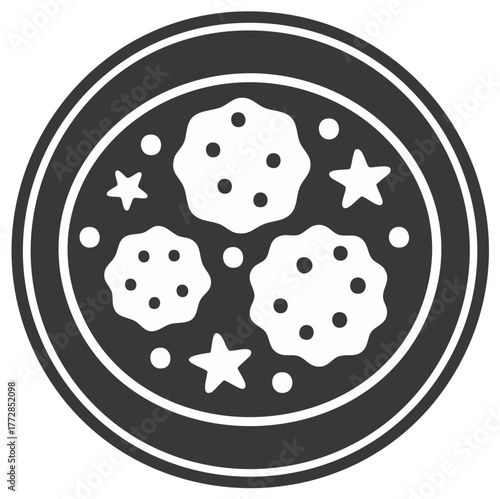 Abstract illustration of a plate with cookies and stars, graphic design.