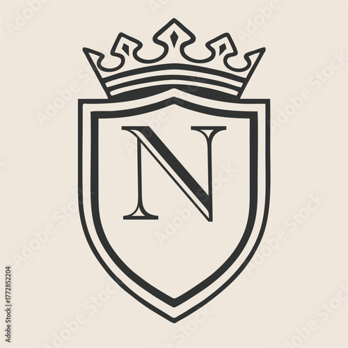 Abstract Alphabet A-Z Crown Shield Emblem in Minimal Line Art Vector Style for Luxury Branding, Royal Crest Design, Classic Heritage, and Zenith Elegant Identity Concept
