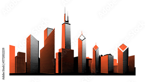 Modern Skyline Silhouette: An abstract representation of a contemporary city skyline, with sleek, geometric skyscrapers standing in bold contrast, evoking a sense of urban energy and innovation.