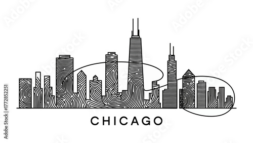 Chicago Cityscape Illustration: A stylized illustration presents the iconic skyline of the city, with the city's name boldly displayed.