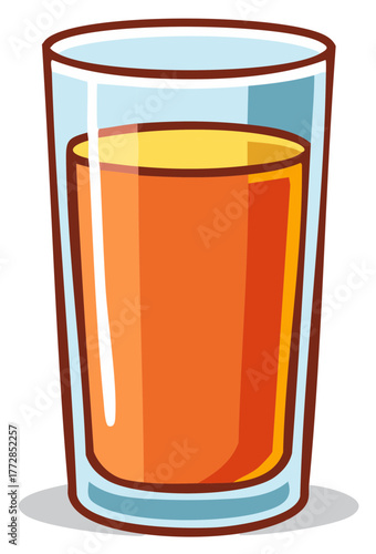 Cartoon illustration of a glass filled with orange juice, beverage or drink