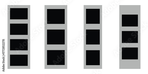 Realistic Photo Booth Frame Set – Blank Polaroid and Snapshot Strip Vector Templates with Shadow Mockup