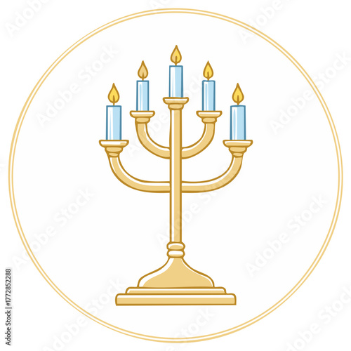 Golden candelabrum with five burning candles vector illustration icon for celebration and tradition