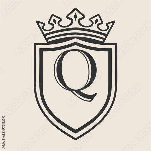 Abstract Alphabet A-Z Crown Shield Emblem in Minimal Line Art Vector Style for Luxury Branding, Royal Crest Design, Classic Heritage, and Zenith Elegant Identity Concept