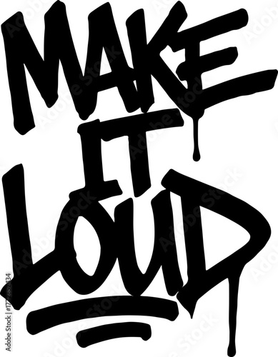 Make It Loud – Raw dripping graffiti typography vector with grunge texture and bold street vibe. Perfect for poster, apparel, sticker, and urban design showcasing loud expressive street energy.