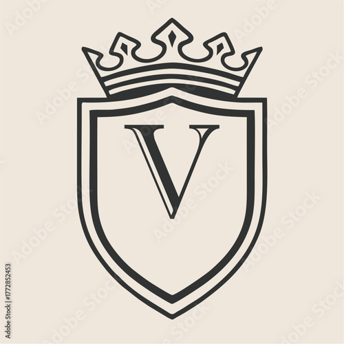 Abstract Alphabet A-Z Crown Shield Emblem in Minimal Line Art Vector Style for Luxury Branding, Royal Crest Design, Classic Heritage, and Zenith Elegant Identity Concept