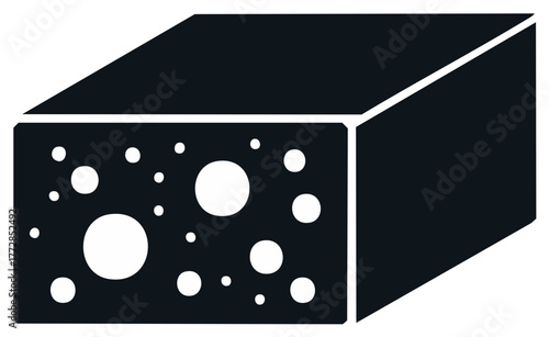 Rectangular block of cheese with holes icon. Simple black and white silhouette for food and dairy products.