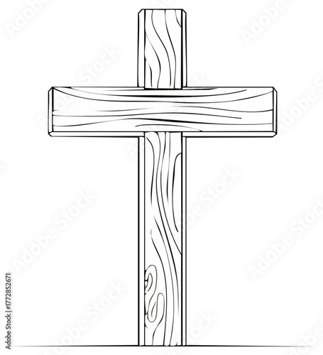 Simple wooden cross outline illustration with rustic wood grain spiritual religious symbol artwork