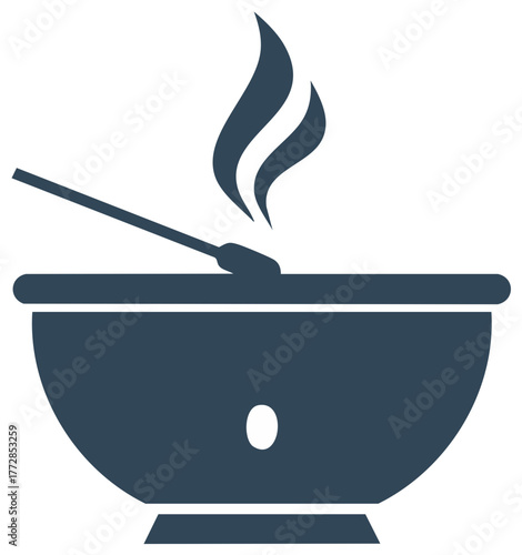Minimalist Icon of a Hot Bowl with Steam and a Stirring Stick for Cooking or Rituals