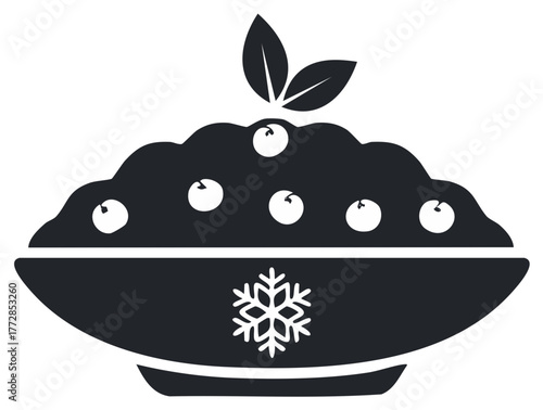 Winter Porridge Bowl with Berries and Snowflake, Cold Breakfast Icon