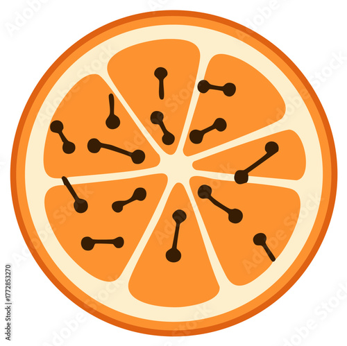 Stylized Illustration of an Orange Slice with Patterned Details