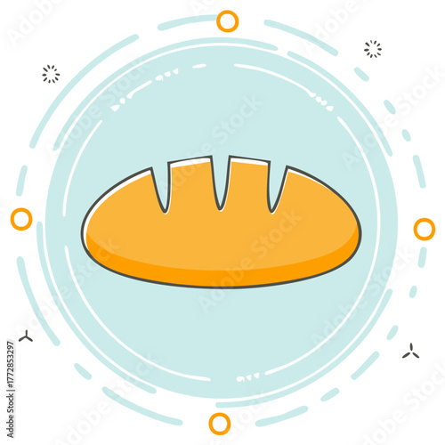 Loaf of Bread Graphic Flat Design Illustration Food Round Frame Background Bakery Menu Card Bread icon