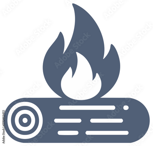 Minimalist flat vector icon of a burning firewood log for a campfire or bonfire