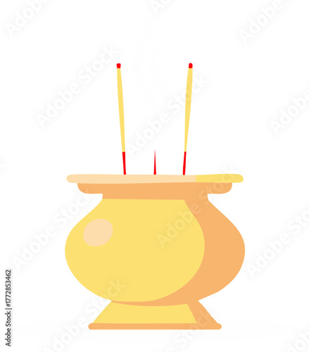 Yellow Incense Burner with Burning Incense Sticks for Religious Rituals or Spiritual Practices