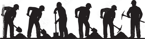 Set of Six Laborers Digging with Shovels
